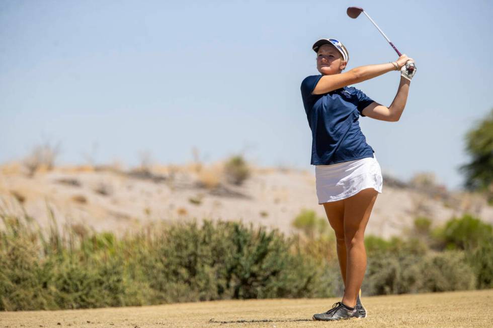 Shadow Ridge’s Ayvah Rossi drives her ball down the fairway during the Class 5A Mountain ...