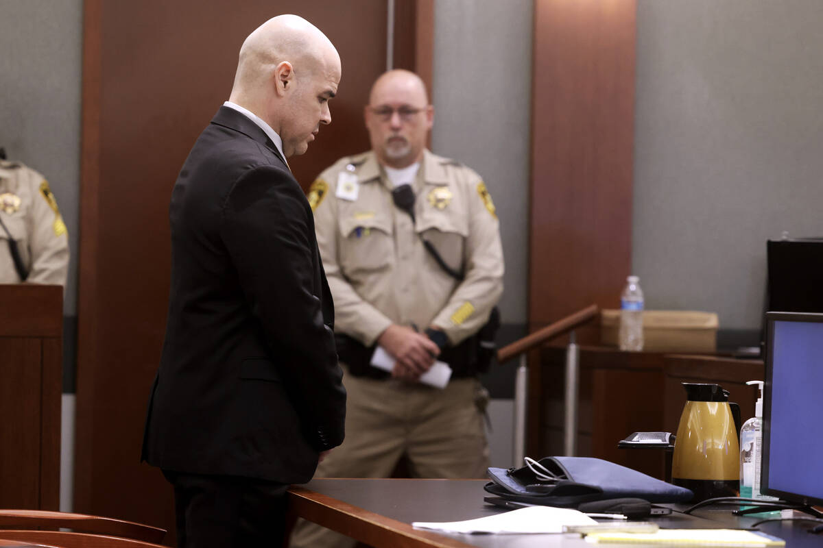 Robert Telles reacts to the guilty verdict in his murder trial at the Regional Justice Center i ...