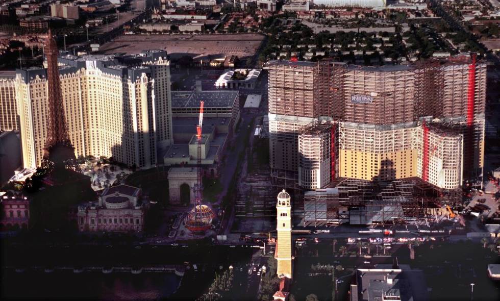 Paris-Las Vegas and the Aladdin taken on June 25, 1999. Photo by Jeff Scheid