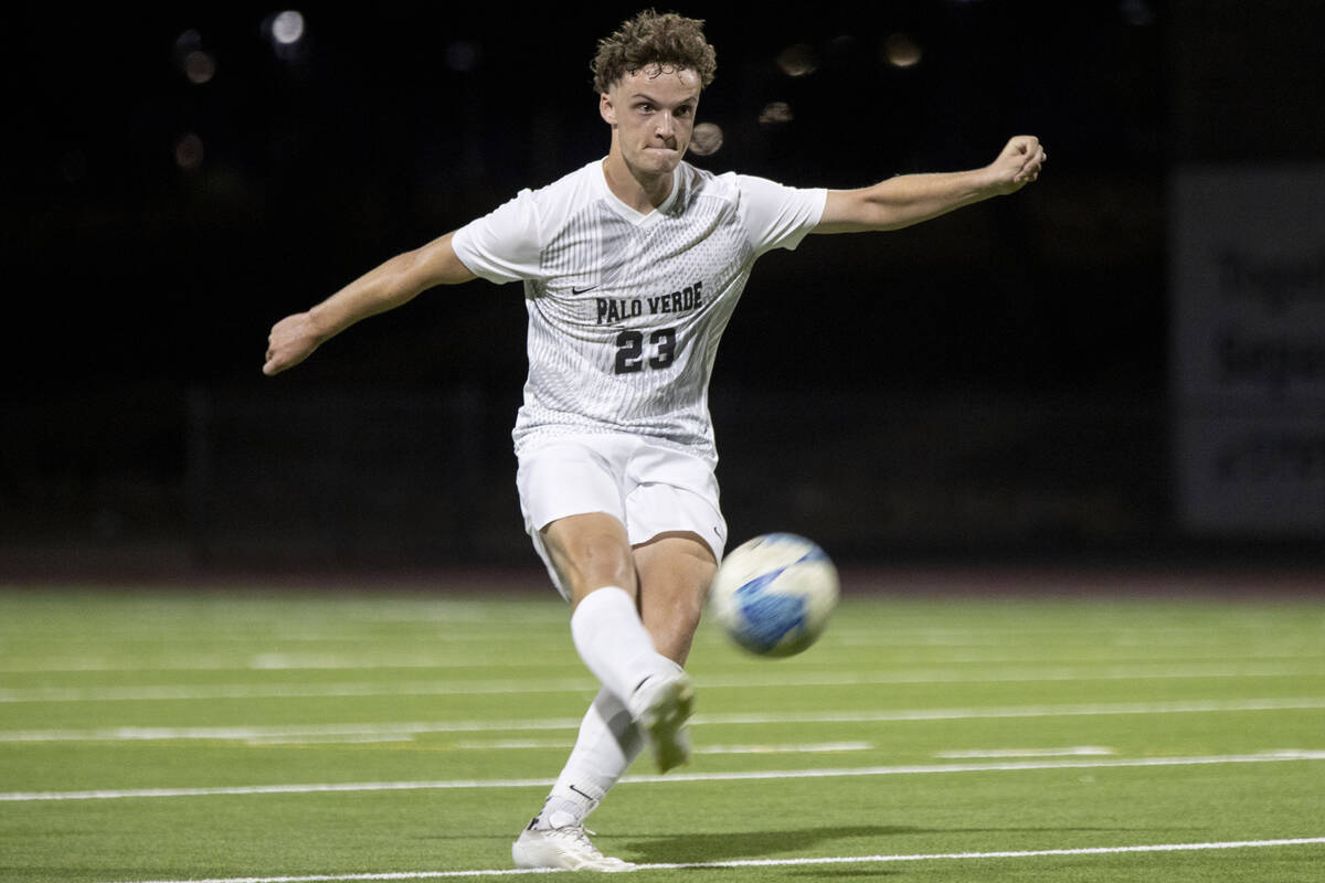 Palo Verde senior Benjamin Legrand (23) moves the ball down the field during the high school so ...