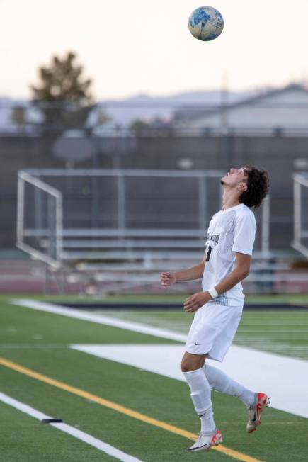 Palo Verde junior Josemartin Ospina (8) watches the ball come down on the edge of the field dur ...