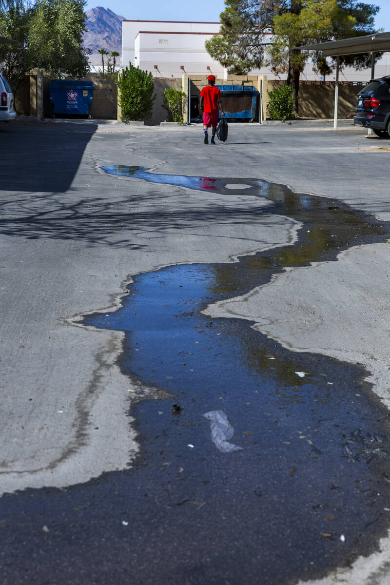 Water continues to flow in one of many carports in the Somerset Park community where seeping is ...