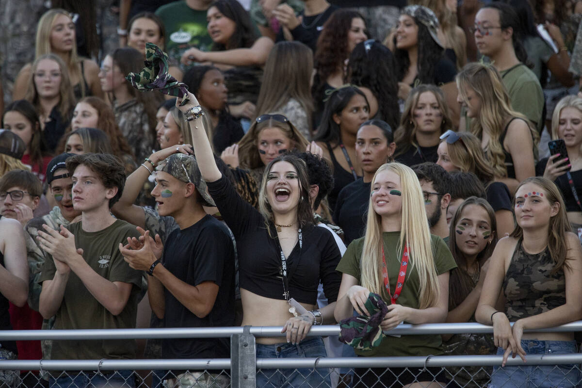 Arbor View fans cheer during the Class 5A high school ‘Battle of the Bulls’ footb ...