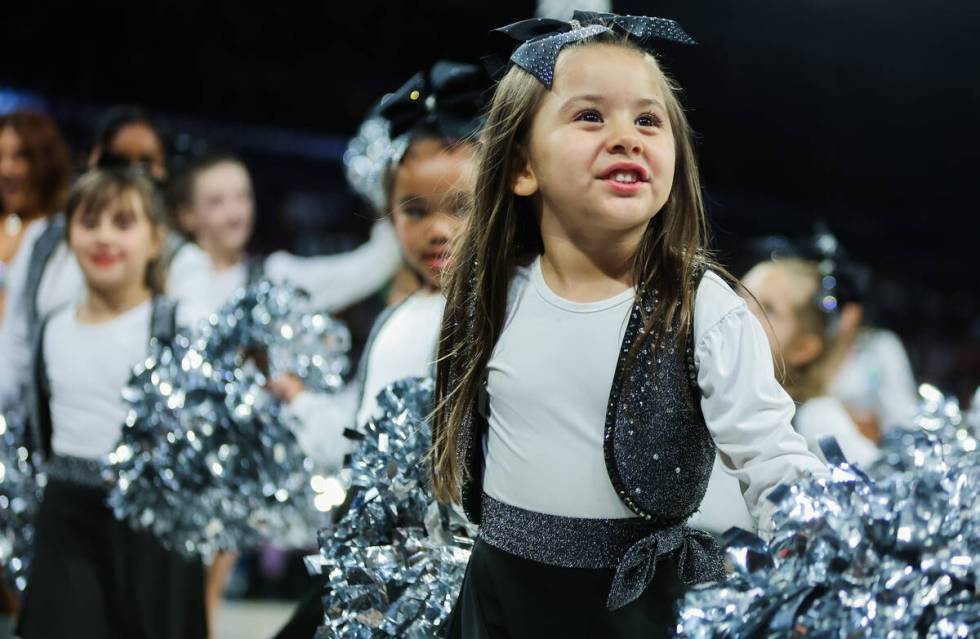 The Junior Raiderettes perform during a WNBA basketball game between the Las Vegas Aces and the ...