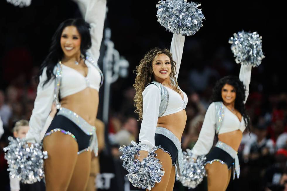 The Raiderettes perform during a WNBA basketball game between the Las Vegas Aces and the Atlant ...