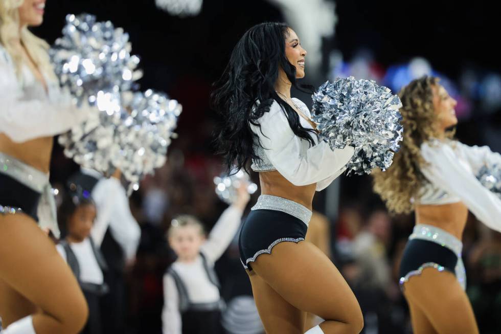 The Raiderettes perform during a WNBA basketball game between the Las Vegas Aces and the Atlant ...