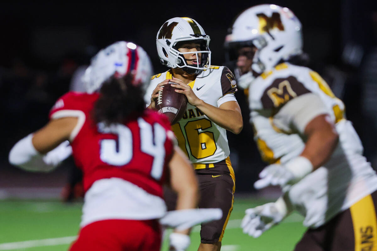 Mililani quarterback Kekoa Koong (16) throws the ball during a Ninth Island Classic football ga ...