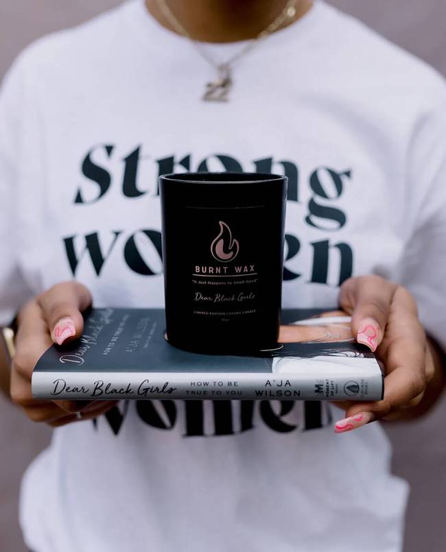 A Burnt Wax candle named for A'Ja Wilson's memoir "Dear Black Girls," which was relea ...