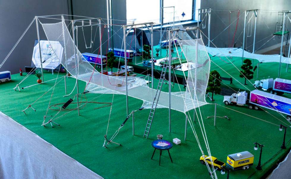 Renato Fernandes built a scale model of his backyard trapeze which he presented as a visual aid ...