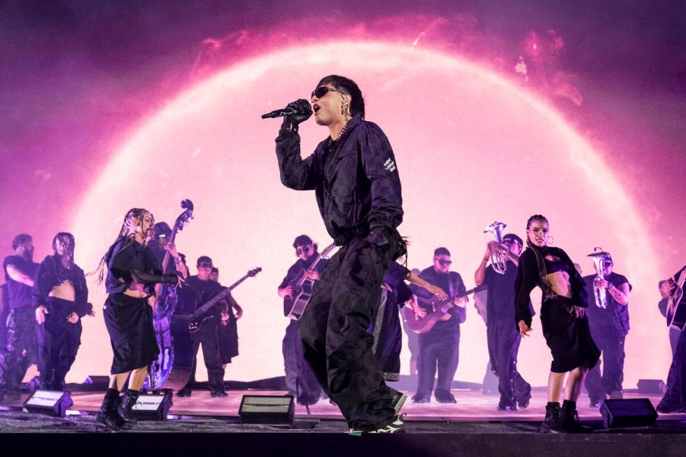 Peso Pluma performs during the second weekend of the Coachella Valley Music and Arts Festival o ...