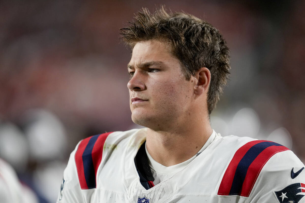 New England Patriots quarterback Drake Maye during the first half of an NFL preseason football ...