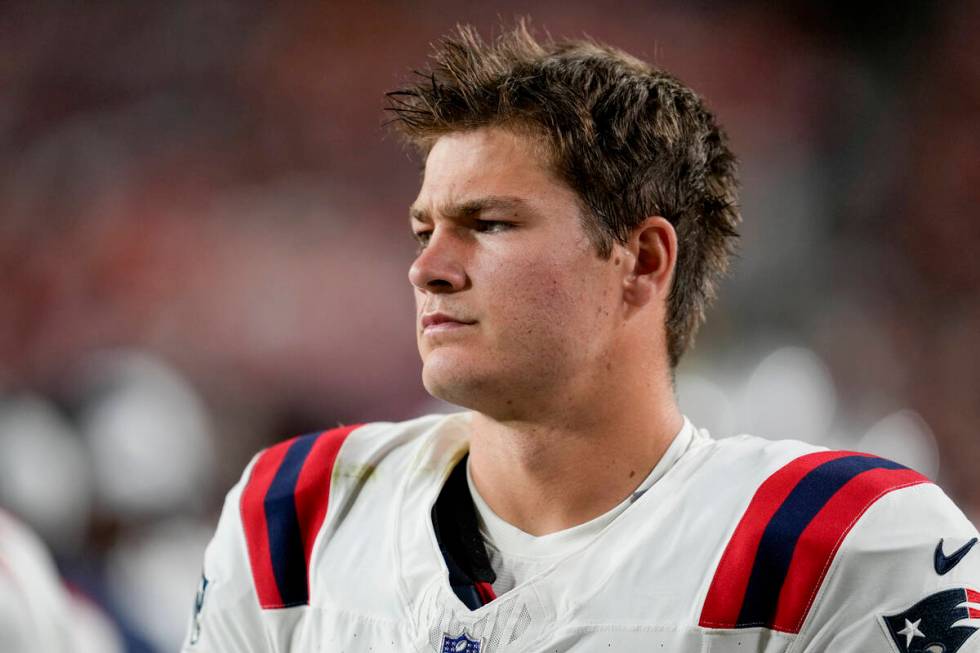 New England Patriots quarterback Drake Maye during the first half of an NFL preseason football ...