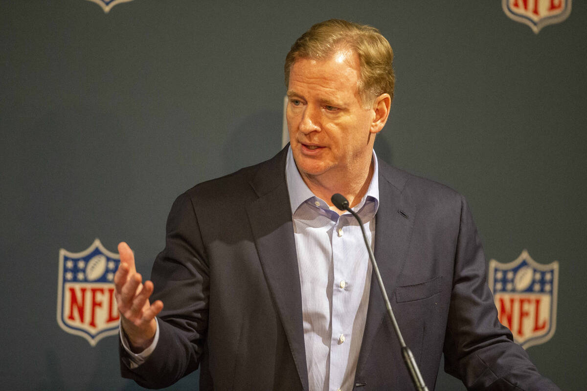 NFL commissioner Roger Goodell speaks during a news conference in 2021 in Irving, Texas. (Heidi ...