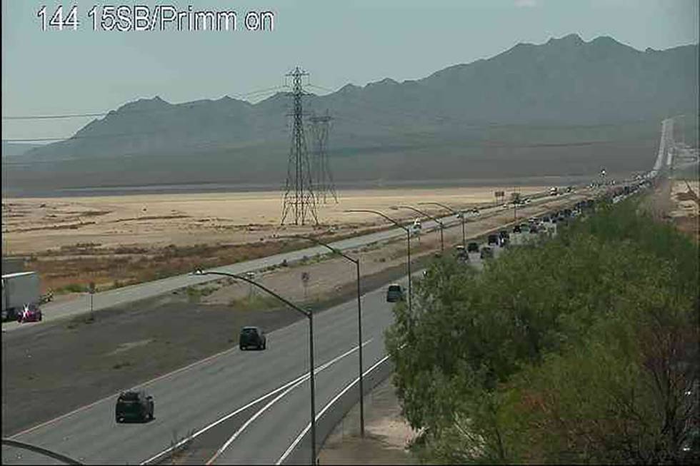 Southbound traffic is flowing fine at Primm, Nev., on Monday, Sept. 2, 2024. It's traffic in Ca ...