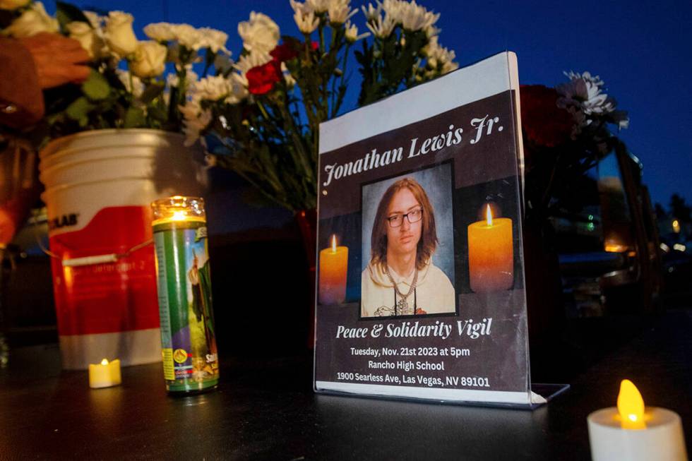 A memorial for Jonathan Lewis Jr. is set up in an alleyway near Rancho High School in eastern L ...