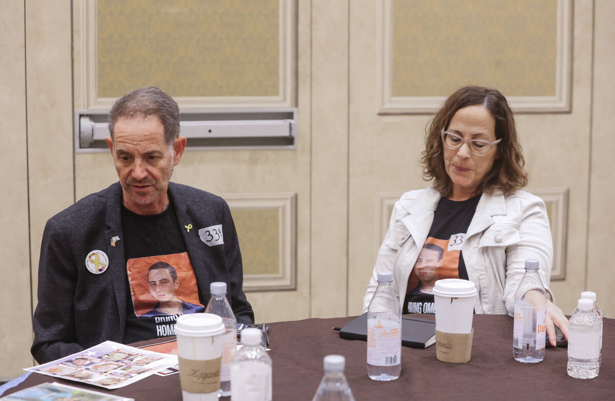 Ronen Neutra, left, and his wife, Orna, speak to the Las Vegas Review-Journal about their son, ...