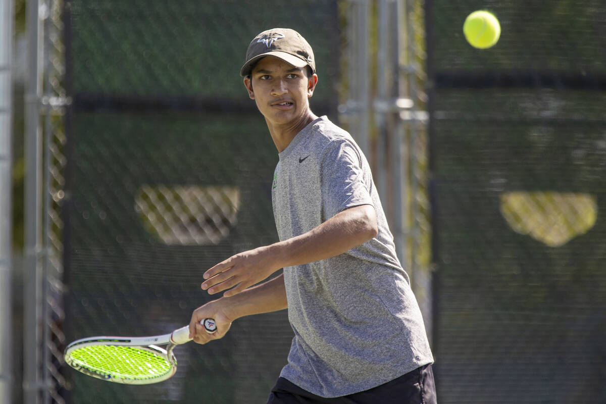 Palo Verde’s Balin Gupta competes during the high school tennis matches against Clark at ...