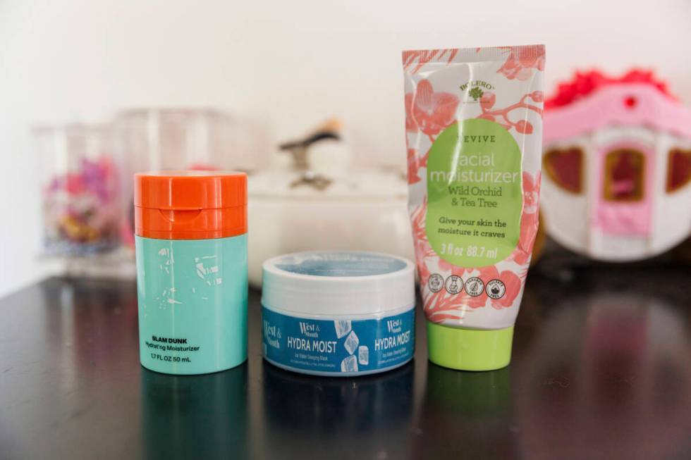 Viral skincare products from Bubble, West & Month, and Bolero sit on 11-year-old Scarlett G ...