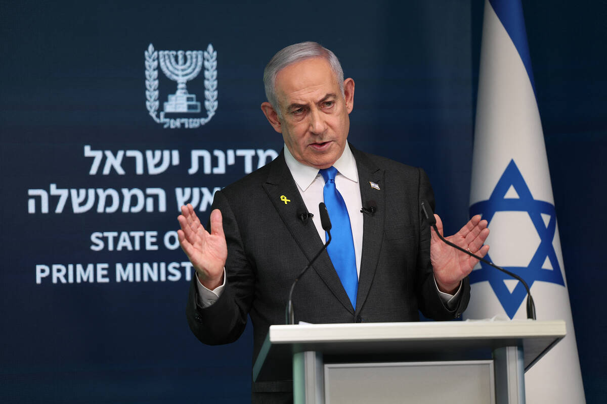 Israeli Prime Minister Benjamin Netanyahu gives a press conference at the Government Press Offi ...