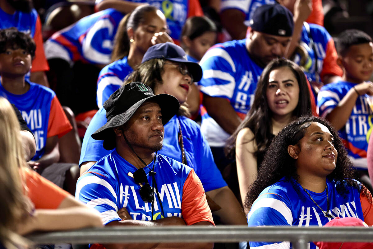 Bishop Gorman fans watch the game against Mater Dei on Friday, Sept. 6, 2024, in Santa Ana, Cal ...