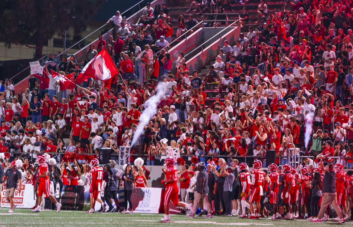 Mater Dei celebrates another score over Bishop Gorman during the second half of their high scho ...