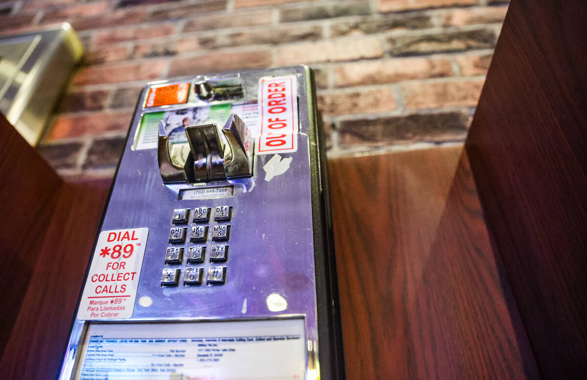 A pay phone at Jerry Nugget’s hotel-casino in North Las Vegas, Wednesday, Aug. 28, 2024. (Rac ...