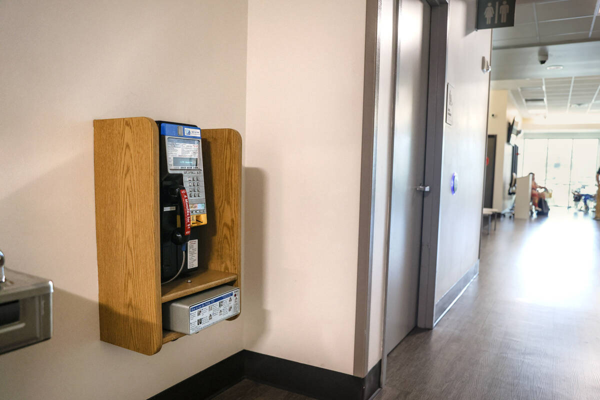 A payphone near the emergency room at Centennial Hills Hospital in Las Vegas, Wednesday, Aug. 2 ...