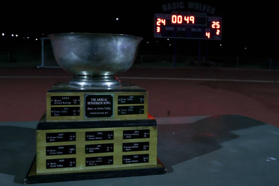 The annual Henderson Bowl trophy is displayed as the score is neck-and-neck during the second h ...