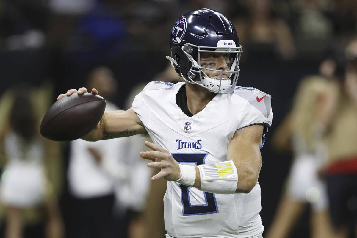 Tennessee Titans quarterback Will Levis against the New Orleans Saints during the first half of ...