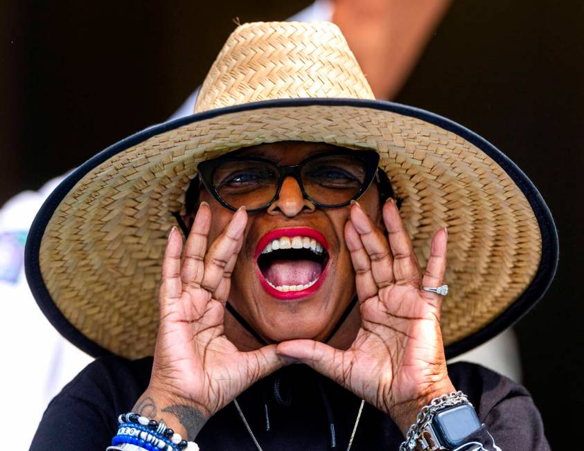 A Raiders fan yells for the team against the Los Angeles Chargers during the first half of thei ...