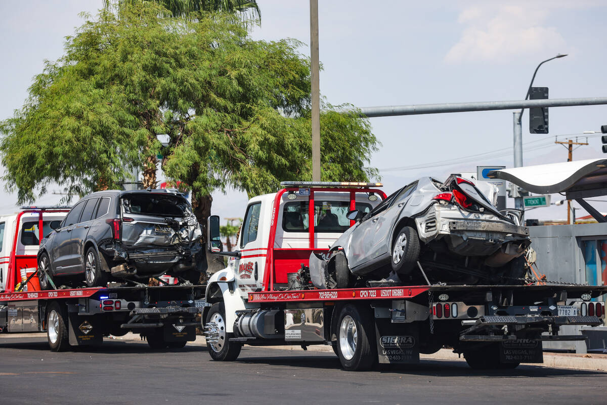 Cars involved in a crash where two people were killed early Sunday in a multi-vehicle crash in ...