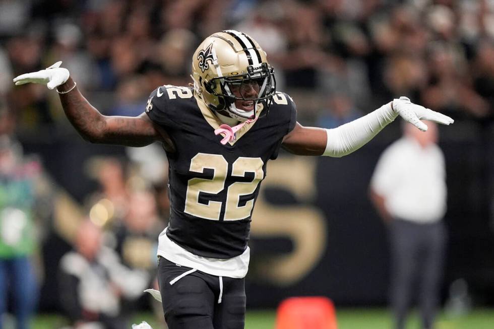 New Orleans Saints wide receiver Rashid Shaheed (22) celebrates a touchdown against the Carolin ...