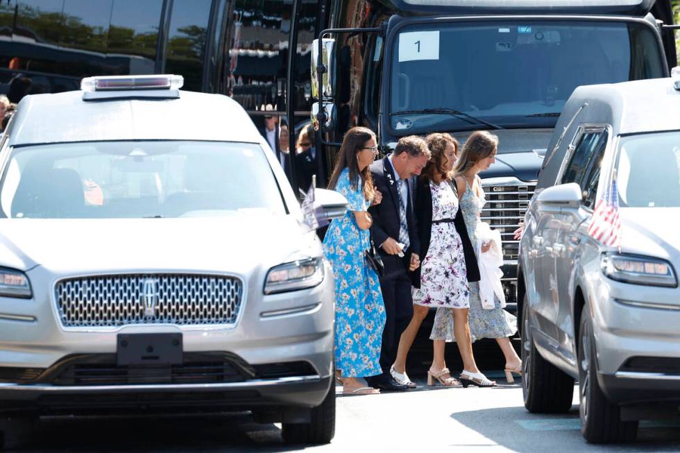 Family, including father Guy Gaudreau, arrives for the funeral services for Columbus Blue Jacke ...