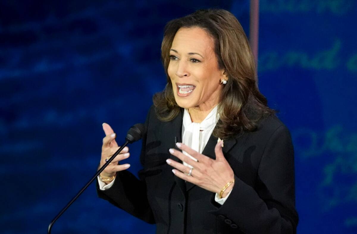 Vice President Kamala Harris speaks during a presidential debate with former President Donald T ...