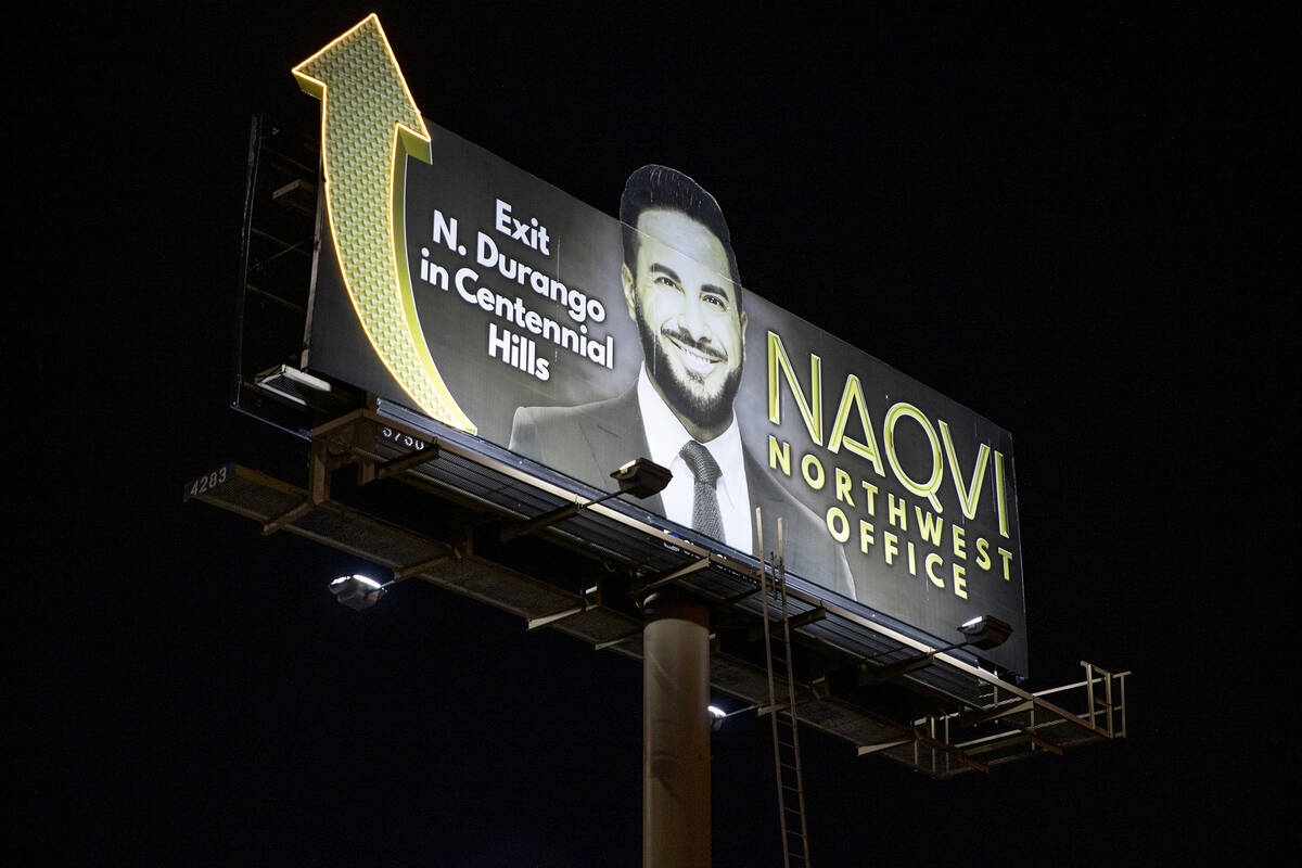 A billboard advertises Naqvi Injury Law, Monday, Aug. 19, 2024, in Las Vegas. (Daniel Jacobi II ...