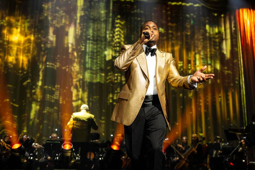 Rap icon Nas performs with the Las Vegas Philharmonic at Encore Theater on Thursday, Aug. 29, 2 ...