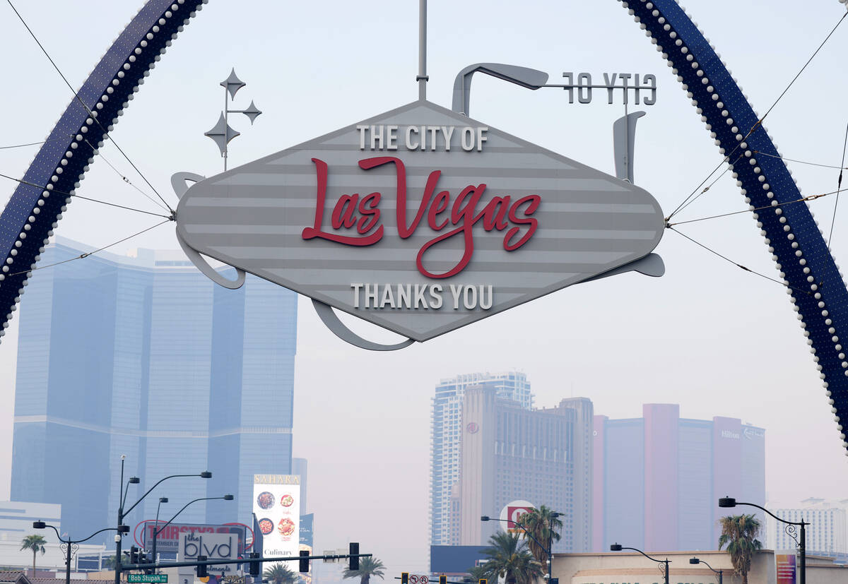 Smoke from wildfires burning in Southern California is seen in the skies above Las Vegas, on We ...