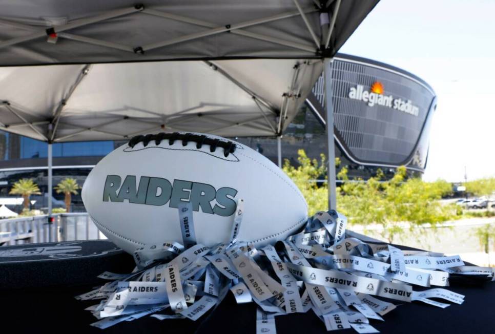 Allegiant Stadium as seen from Raiders premium tailgate space, on Thursday, June 20, 2024, in L ...