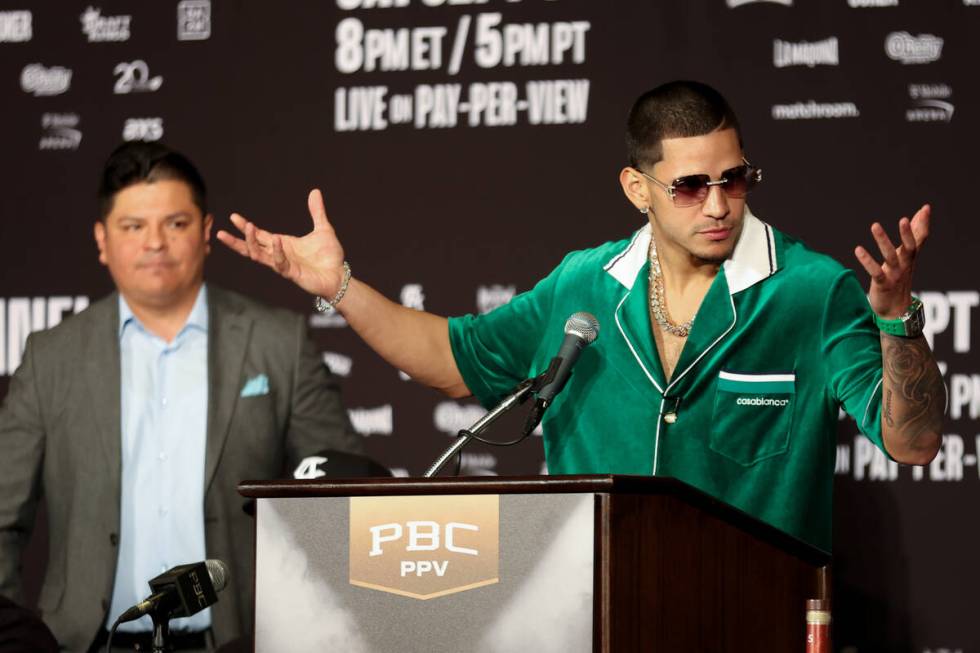 Edgar Berlanga speaks during a press conference ahead of his a super middleweight title boxing ...