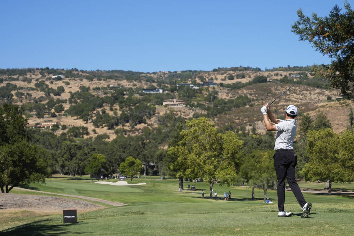 David Lipsky hits from the fourth tee during the third round of the Procore Championship golf t ...