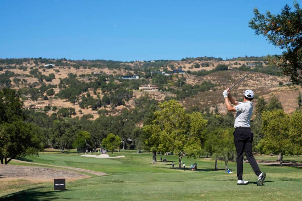 David Lipsky hits from the fourth tee during the third round of the Procore Championship golf t ...