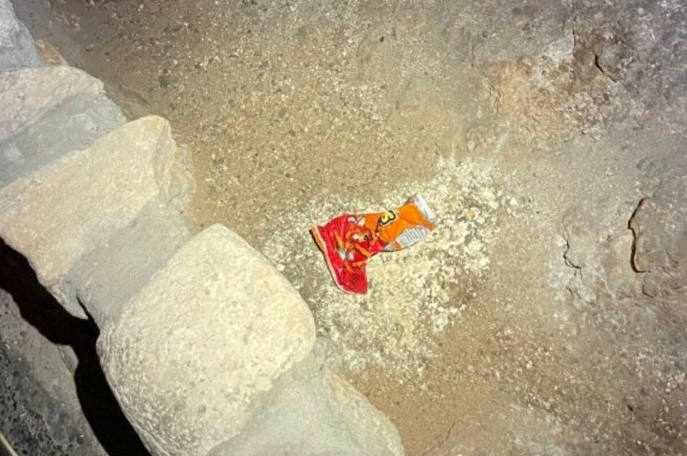 This photo shows a bag of Cheetos that was dropped off trail by a visitor in the Big Room at th ...