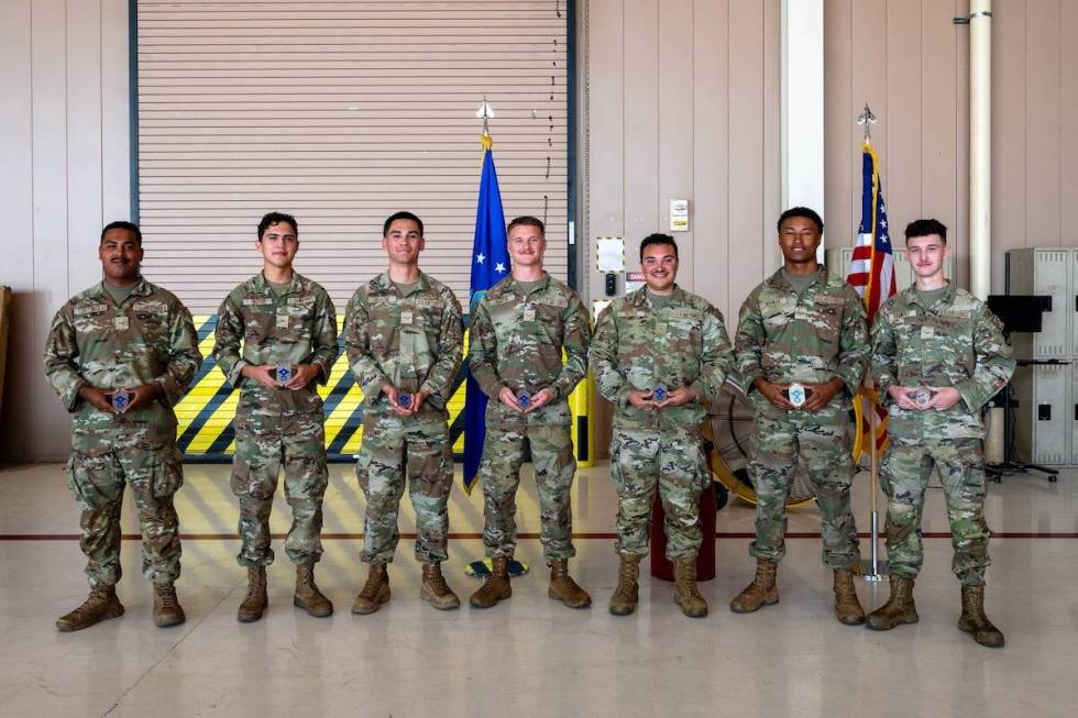 Seven airmen from Nellis Air Force Base were honored for their actions after they helped rescue ...