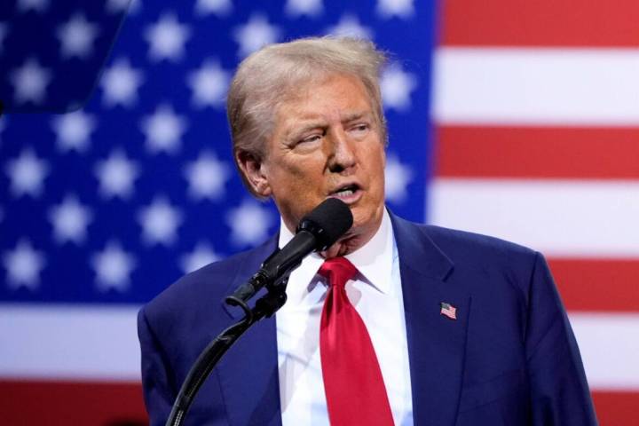 Former President Donald Trump speaks during a campaign event at the Linda Ronstadt Music Hall, ...