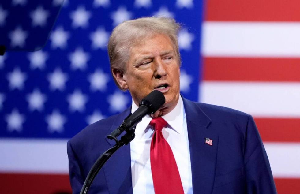 Former President Donald Trump speaks during a campaign event at the Linda Ronstadt Music Hall, ...