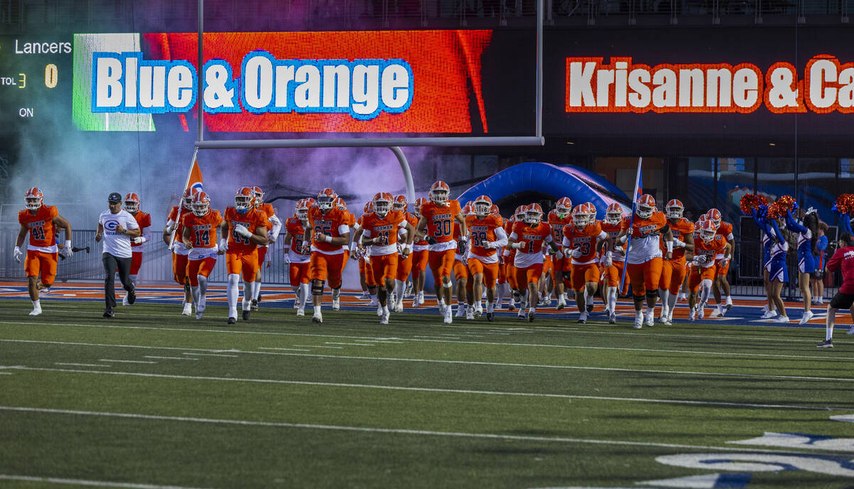 Bishop Gorman takes the field to face Orange Lutheran during the first half of their high schoo ...