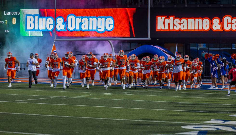 Bishop Gorman takes the field to face Orange Lutheran during the first half of their high schoo ...