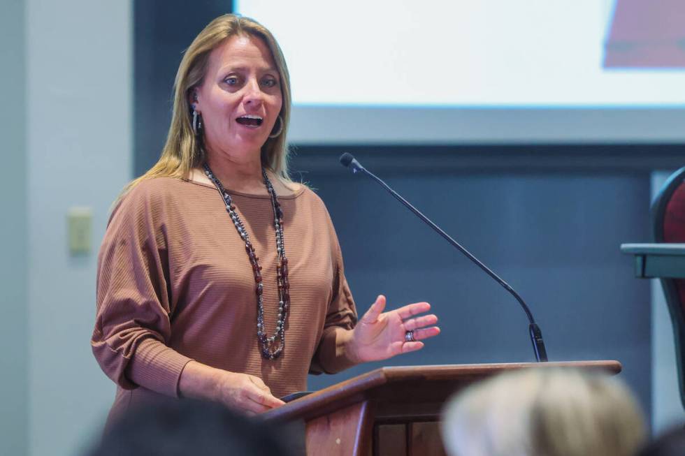 UNLV campus sustainability coordinator Tara Pike speaks during an event to launch the Rebel Cli ...