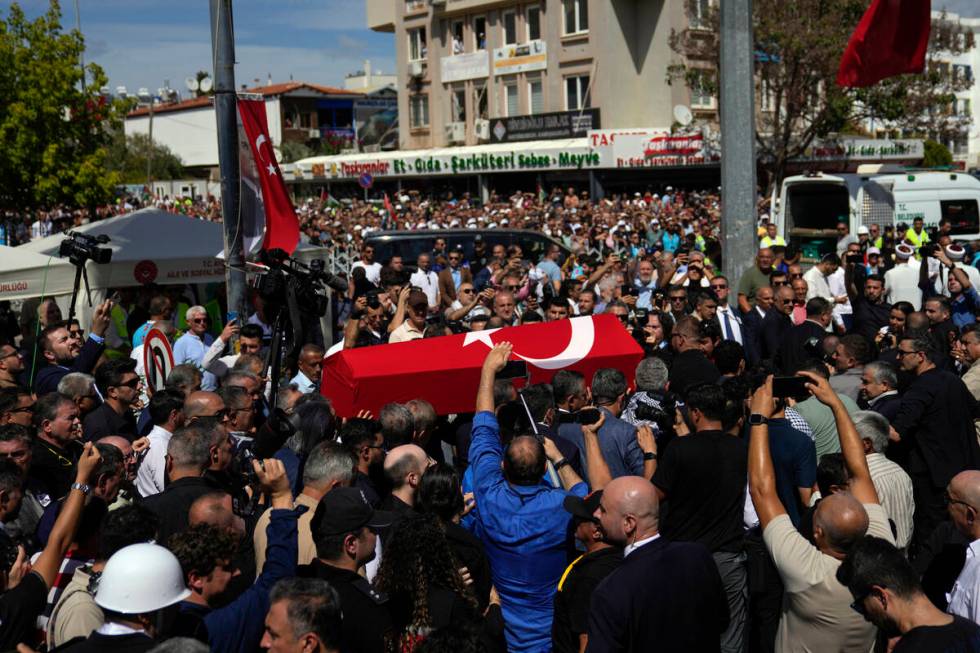 The coffin of Aysenur Ezgi Eygi, a 26 year-old Turkish-American activist killed by the Israeli ...