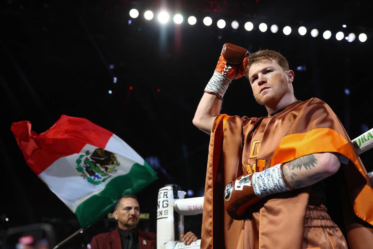 Canelo Alvarez takes to the ring for a super middleweight championship boxing bout against Edga ...